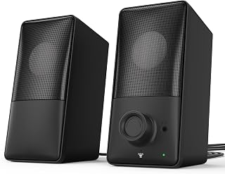 kstime Bluetooth 5.4 Computer Speakers: 14W Bass Reflex Stereo PC Speakers, 15° Tilted Design, USB Powered, Mic & Headphone Jack for Laptop Desktop Phone