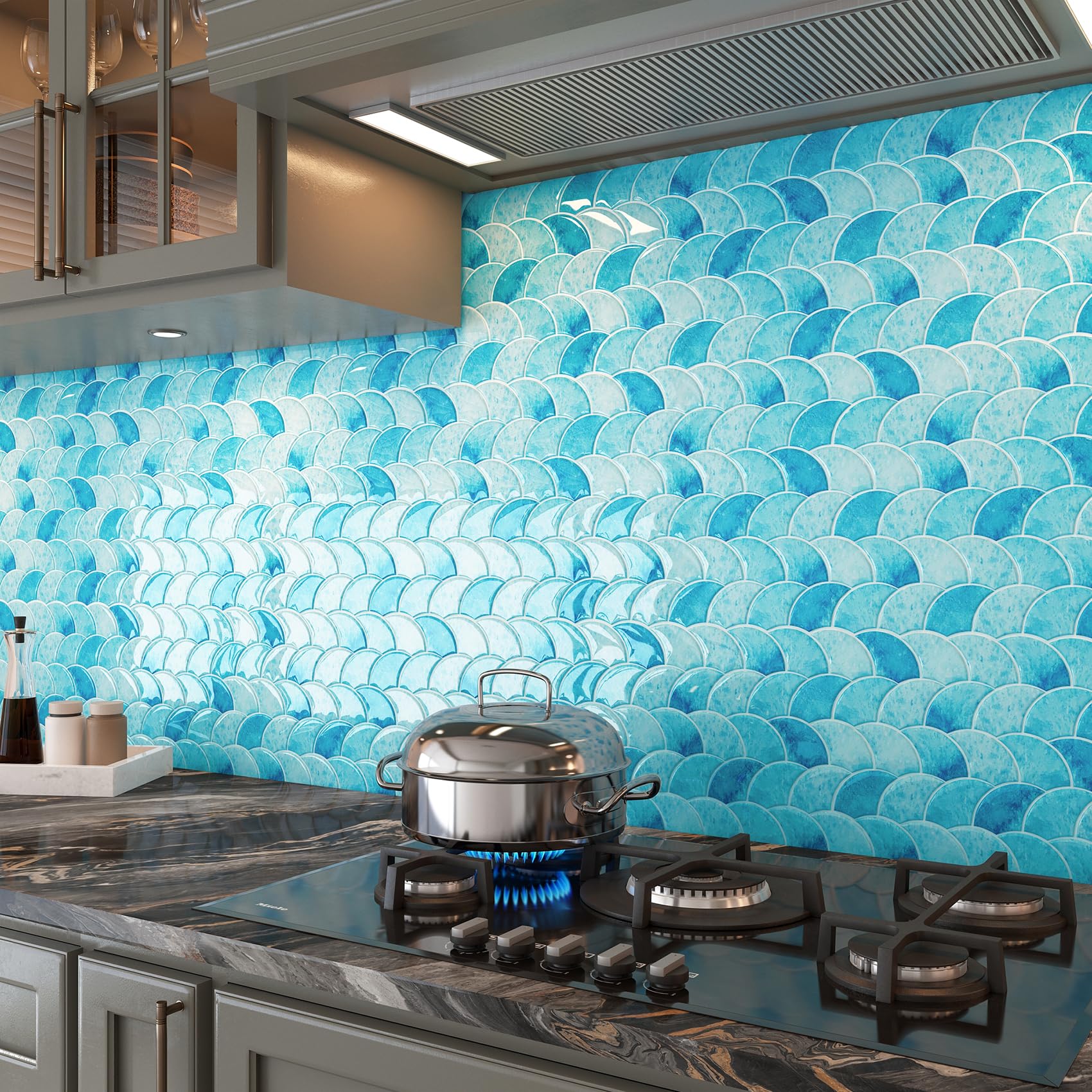 Livelynine Piastrelle Adesive Bagno Blu 3D Paraschizzi Cucina Adesivo Muro Azzurro 30x30 16 Piastrelle Cucina Adesive 3D Mattonelle Adesivi Bagno Adesivi per Piastrelles Blu Effetto Onda del Mare