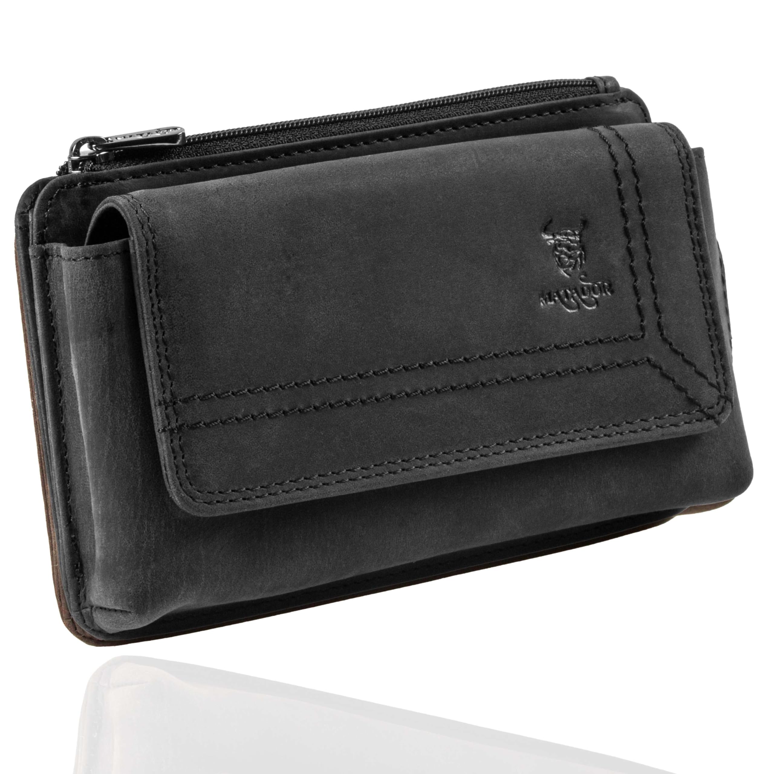MATADOR Brisbane, 2 w 1, z prawdziwej skóry, z kieszenią na zamek błyskawiczny, z eleganckim pudełkiem na prezent i ochroną RFID, eleganckie etui na telefon komórkowy ze skóry do 6,9 cala, w kolorze