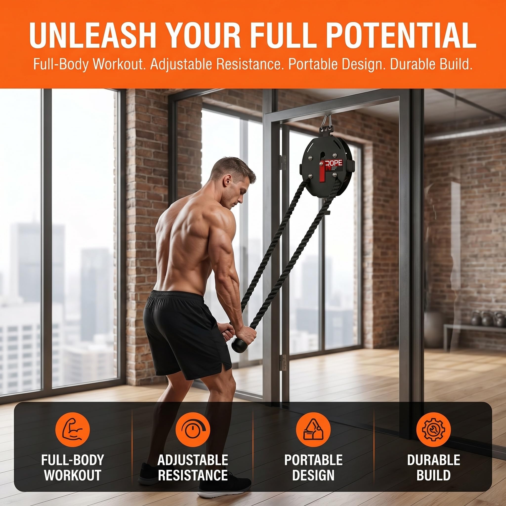Sistema Compacto De Poleas Y Cuerda Sin Fin: Sistema De Poleas Y Cables Ajustables para Entrenamientos En Casa, Espacios Pequeños Y Rutinas De Ejercicios De Cuerpo Completo.