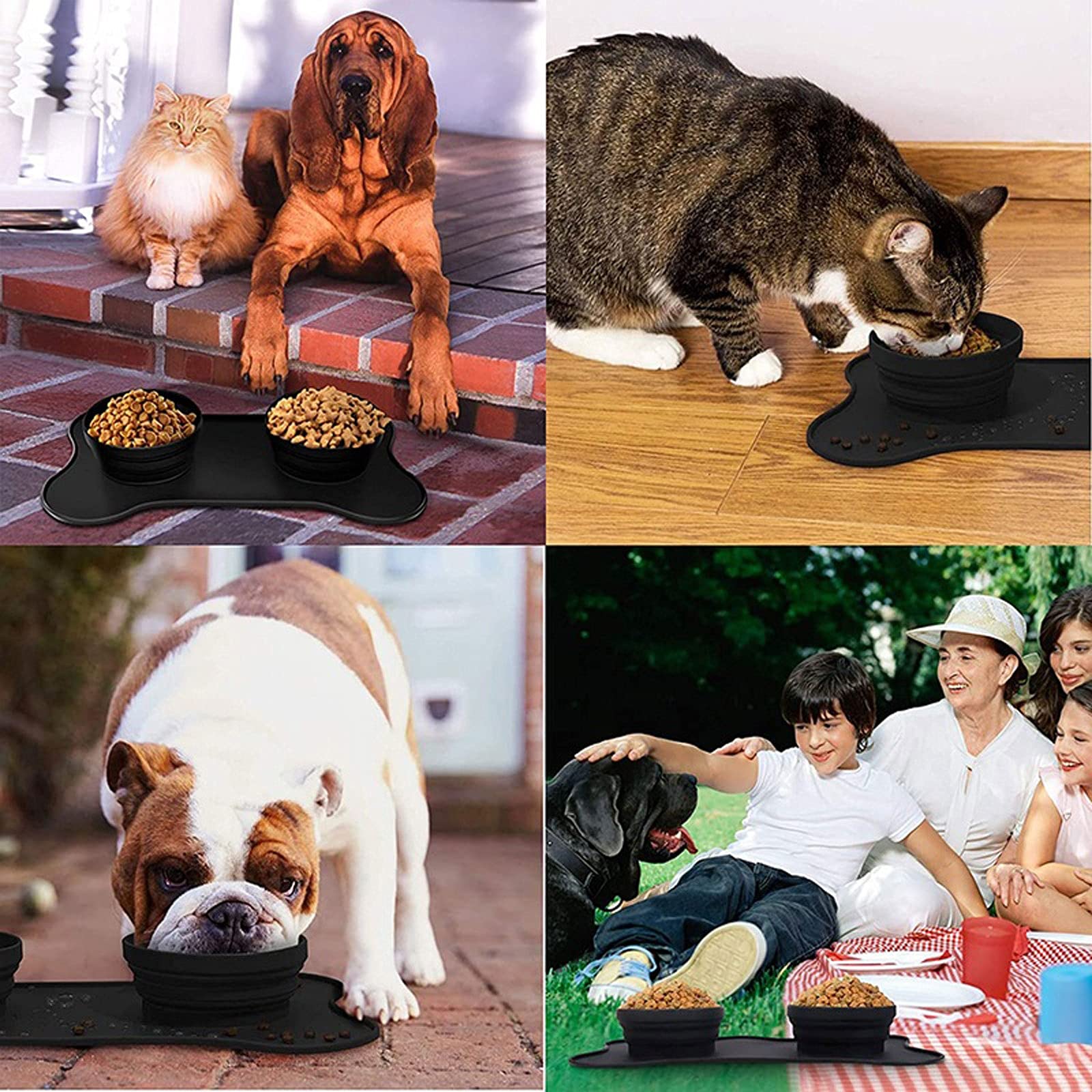 RTHGTFGW Comedero Perro Tazón de Perro portátil Double Silicone Plegable Sin derrame No Skid Travel Pet Feeder Food Water Puppy Puppy Feeding