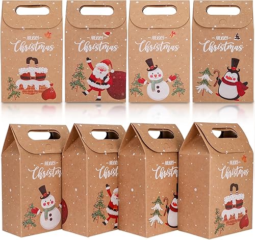Konsait Paquete de 24 cajas de galletas y dulces de Navidad de papel kraft a granel, cajas de regalo, cajas de golosinas, bolsas de regalo de