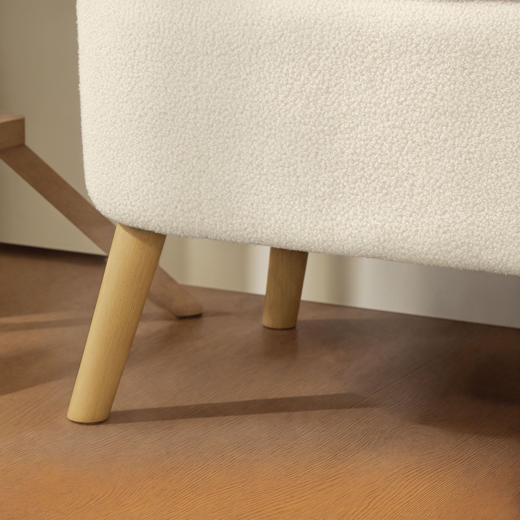 HOMCOM Sitzbank mit Stauraum Polsterbank Holzbeine 120x42x45 cm Beige | Teddy-Fleece-Optik, Truhenbank Sitztruhe, Bettbank, Wohnzimmer, Schlafzimmer, Flur