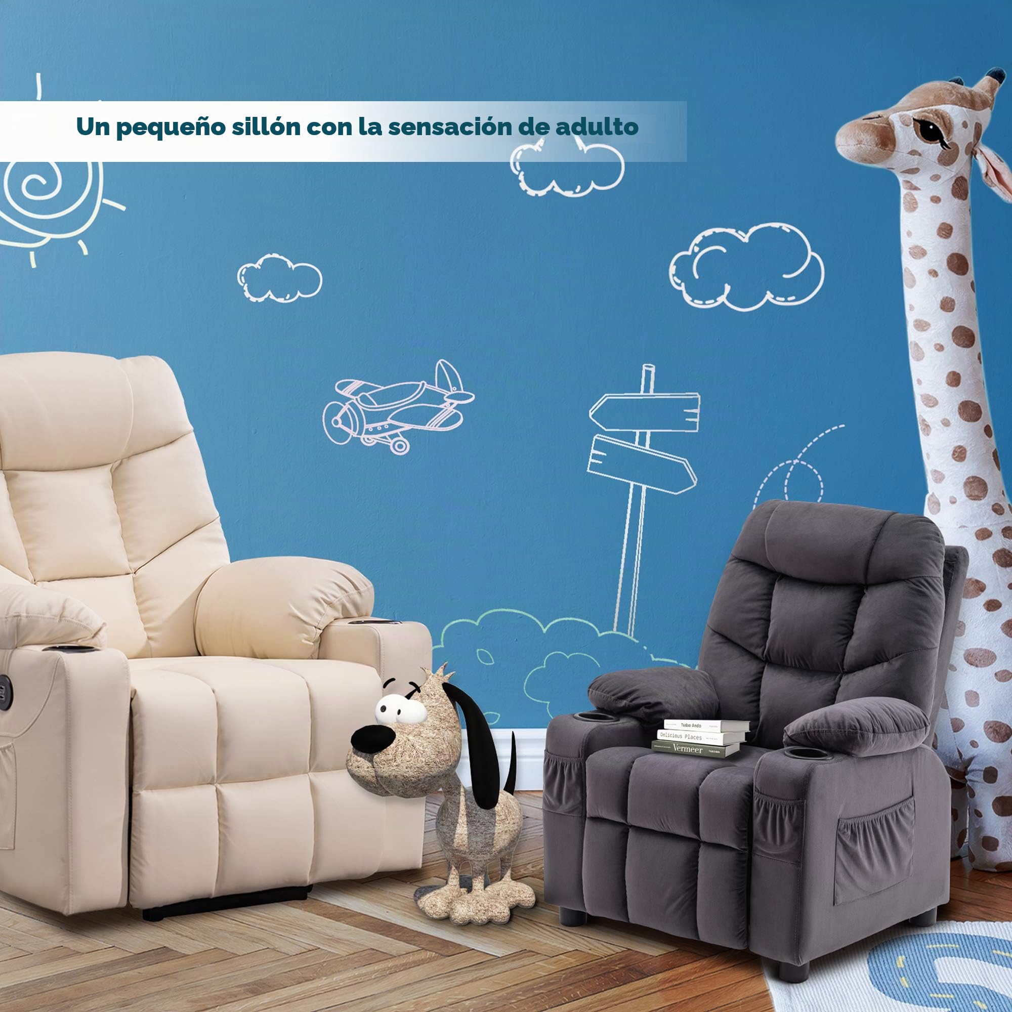 MCombo Kids Sillón juvenil y infantil con función reclinable 7355 (gris oscuro)