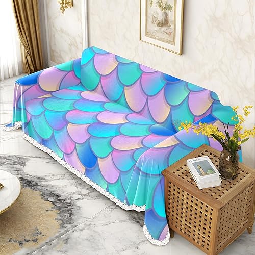 Miniatura 2 de Funda de sofá con diseño de cola de sirena mágica, funda de sofá estampada azul, resistente a las manchas, protector universal de muebles