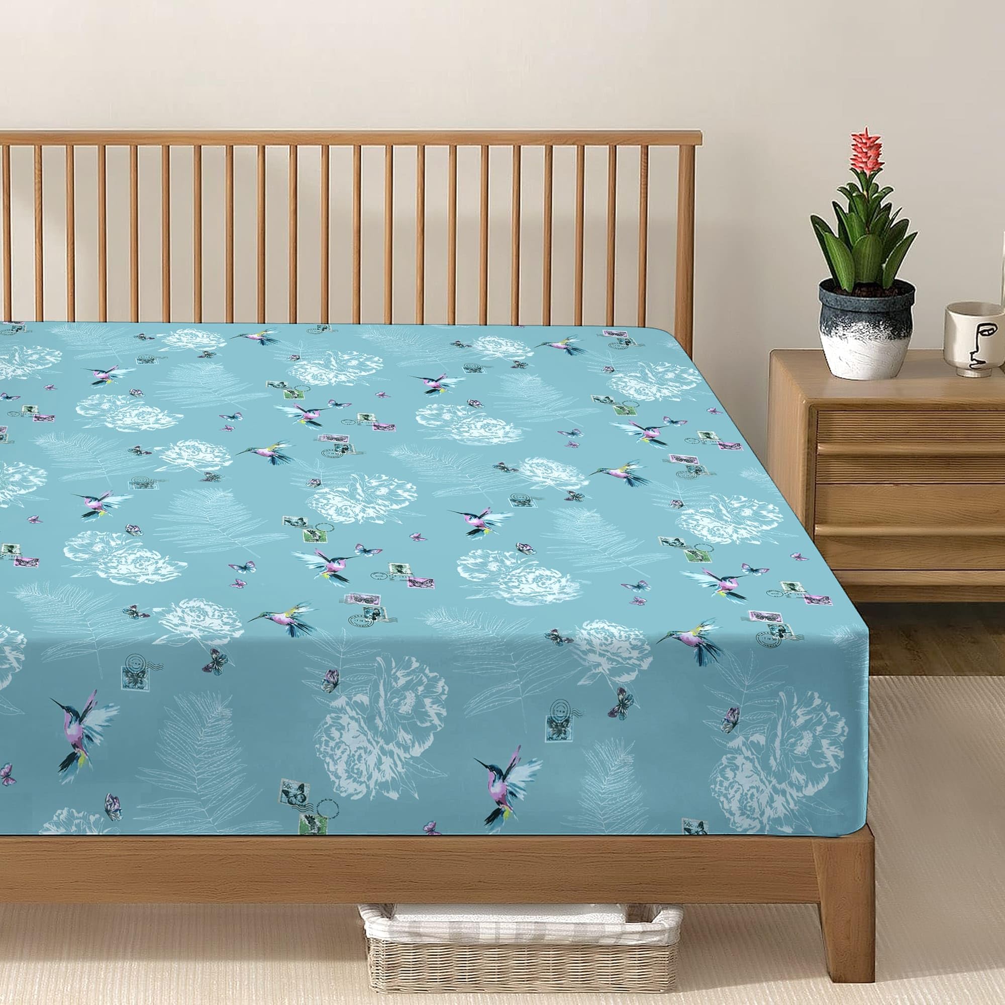 Reliancebedding Country Bird Single Fitted Sheet - Floral 100% Egyptian Cotton 400Tc 30Cm Depth