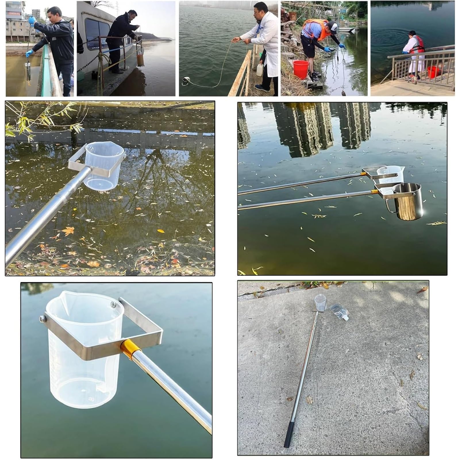 Cuchara de toma de muestras de boca de 500 ml/1000 ml para pruebas de calidad del agua, colección de aguas residuales y tuberías, calificador de agua duradero con rango de profundidad de 1,43 a 6 m