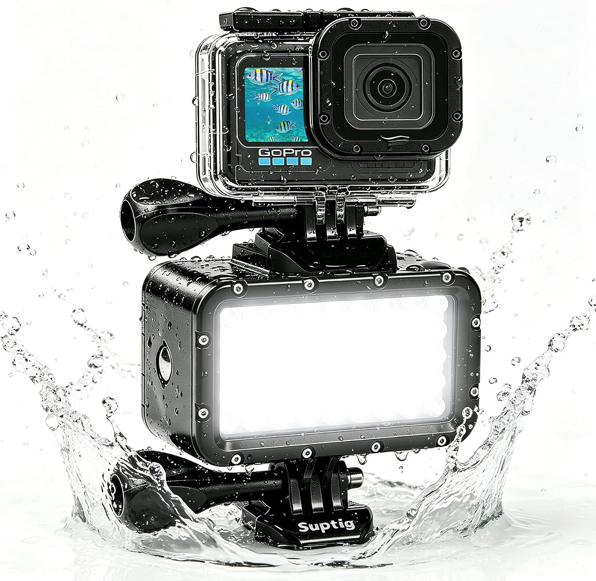 Suptig Diving Lights Underwater Lights Compatible for Gopro DJI Action Camera Insta 360 Akaso Waterproof 148Ft(45M)