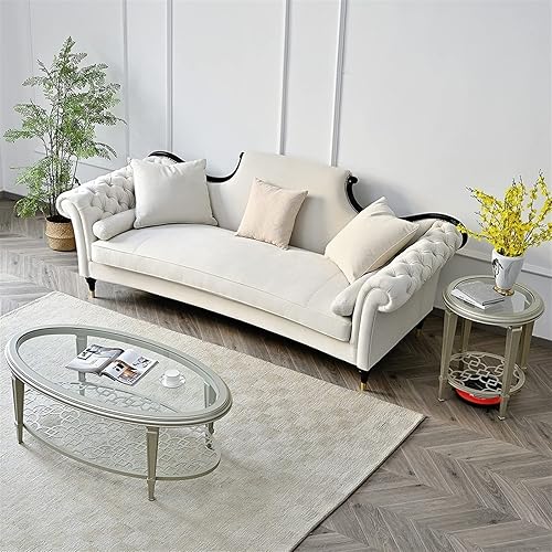 Miniatura 2 de BNNP Mesa de té para sala de estar mesa de centro de cristal mesa de centro ovalada de 2 niveles parte superior de vidrio templado y estantes