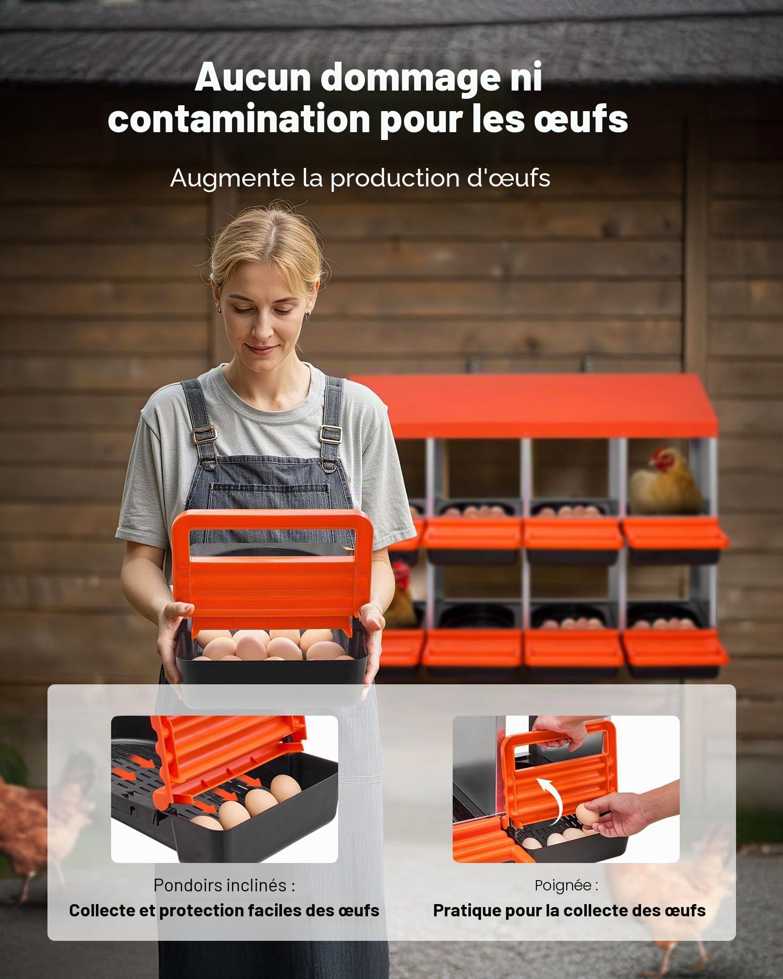 VEVOR Pondoir à Poules, 8 Compartiments, Nichoir en Métal à 2 Niveaux, avec Plateau Incliné, Couvercles de Protection, Espace de Ponte Spacieux, pour Différentes Races de Poules, Canards, Volailles
