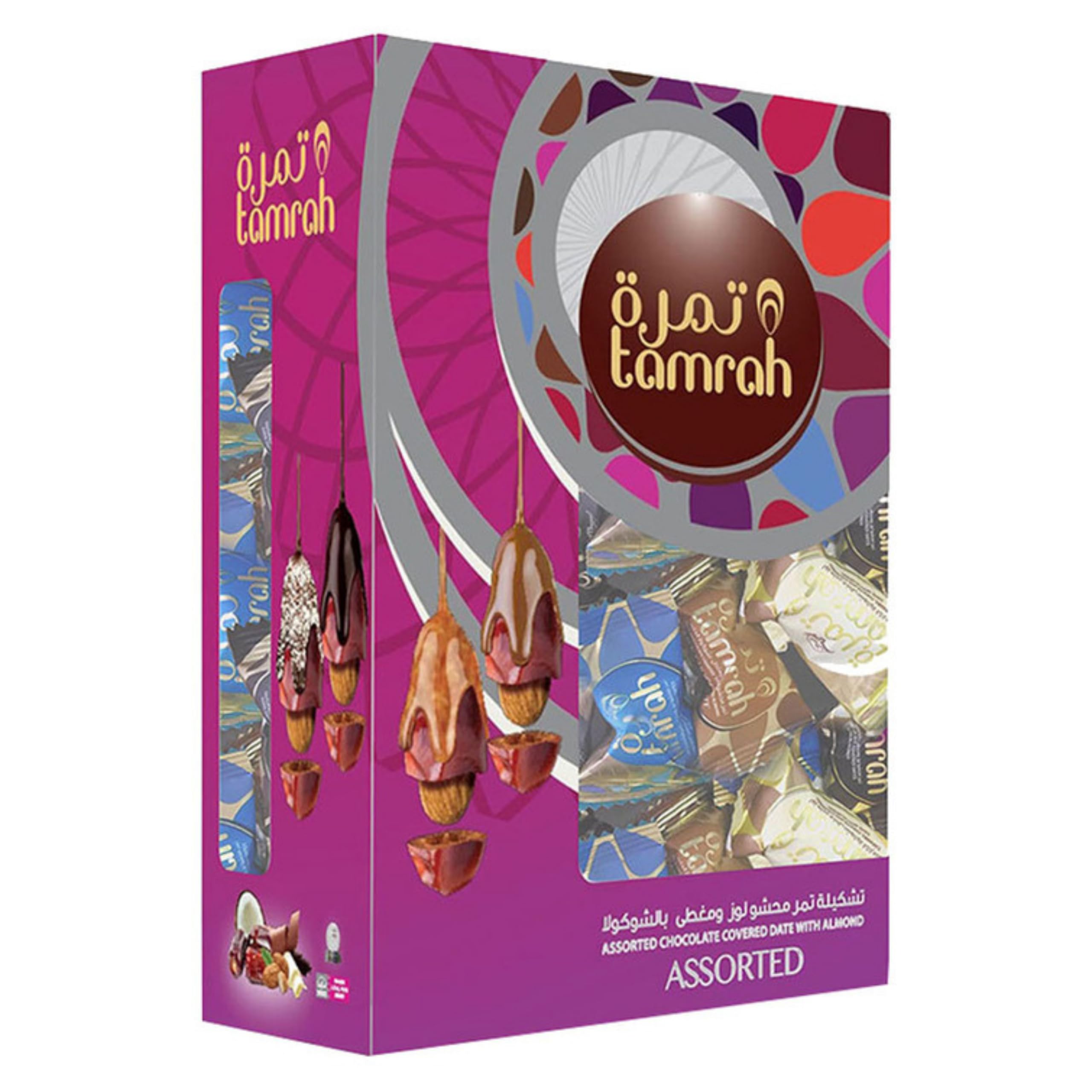 Tamrah Assoted Chocolate Stand Box 400 grams | Premium Chocolates with Crunchy Almonds Stuffed Inside Succulent Dates | Great Treat for any Occasions