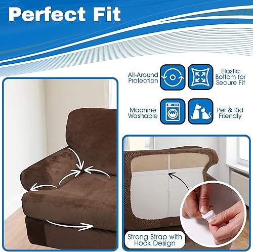 Miniatura 4 de ULTICOR Funda de sofá elástica de terciopelo en forma de T de 3 piezas para sofá extra ancho de 2 cojines, funda de sofá de terciopelo grueso de