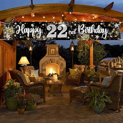 Miniatura 8 de Nelbiirth Cartel de feliz cumpleaños número 20 con estrellas negras y plateadas para el patio  Saludos a los veinte años de cumpleaños para el hogar