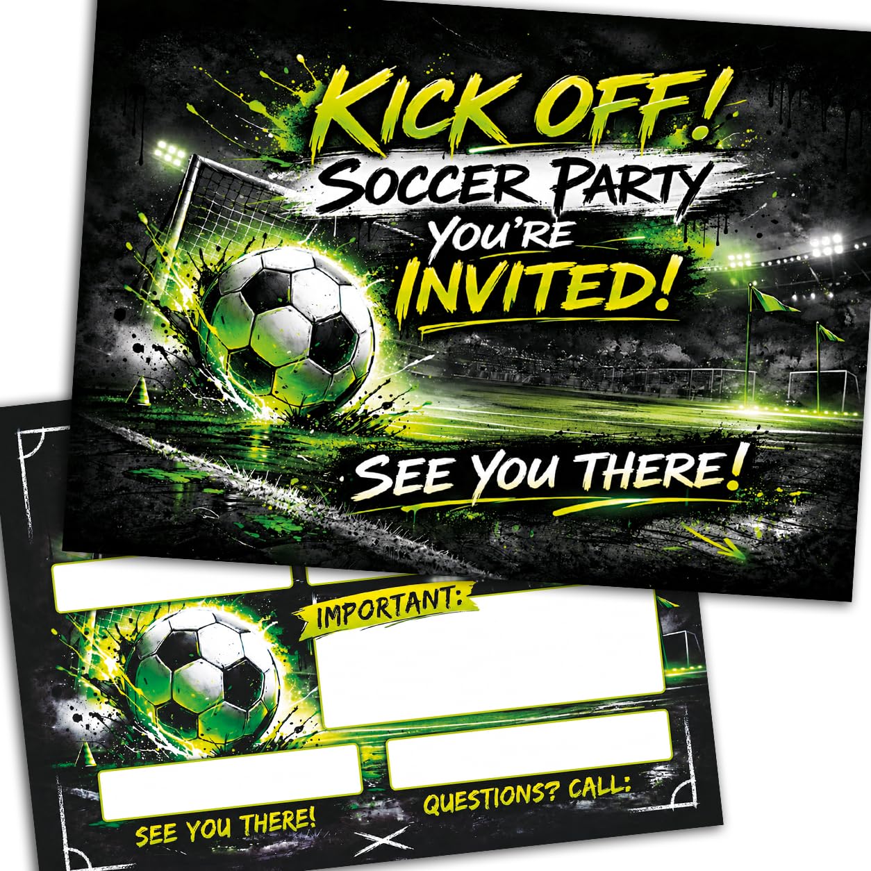 E&G Klasse 20 Soccer Party Invitations for Kids, Football Birthday Invitation Cards, World Cup Theme, A6 Postcards, Green, Boys & Girls, Birthday Party Supplies