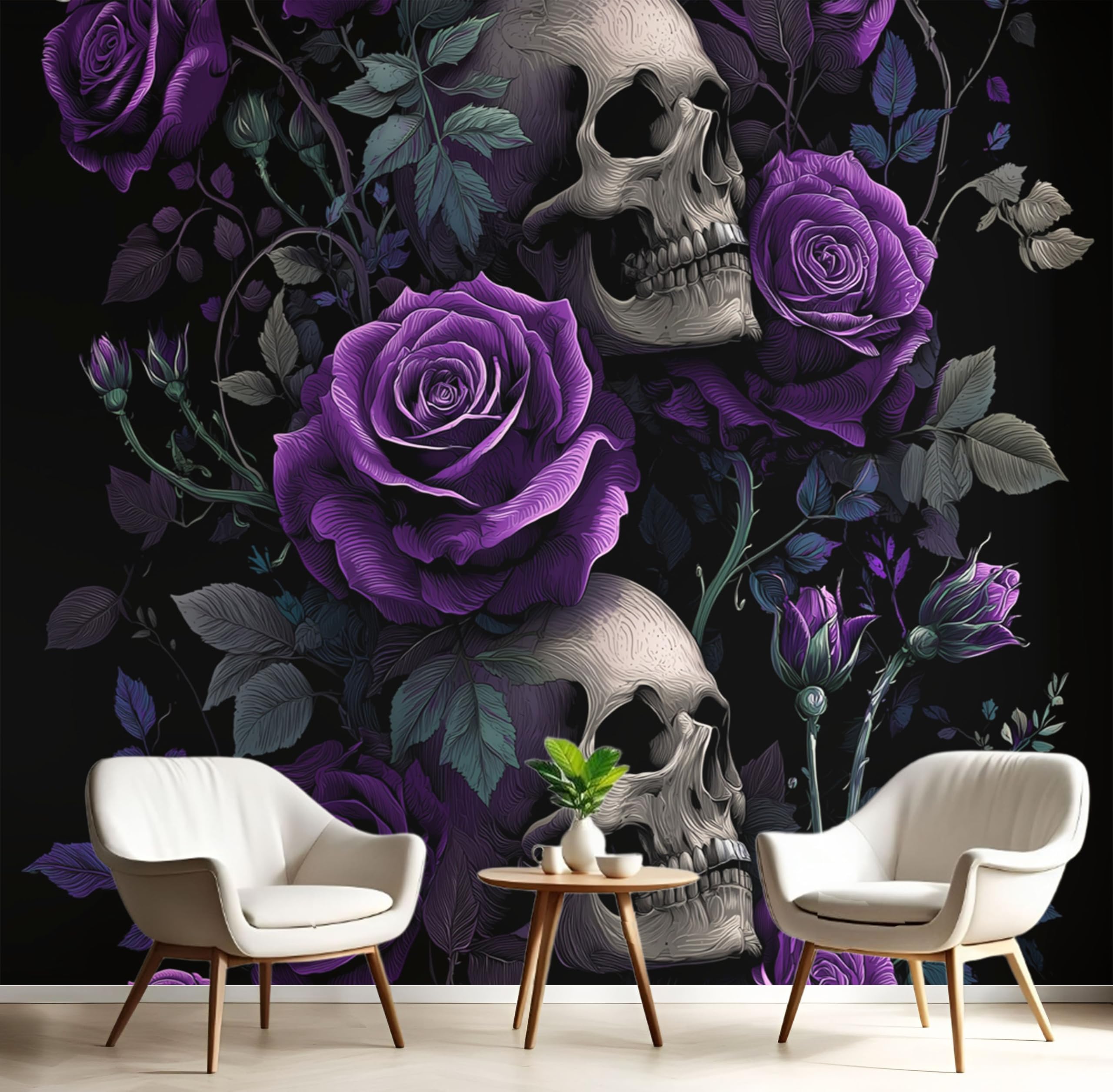Papier peint motif rose violette gothique : masquez les défauts de vos murs avec élégance