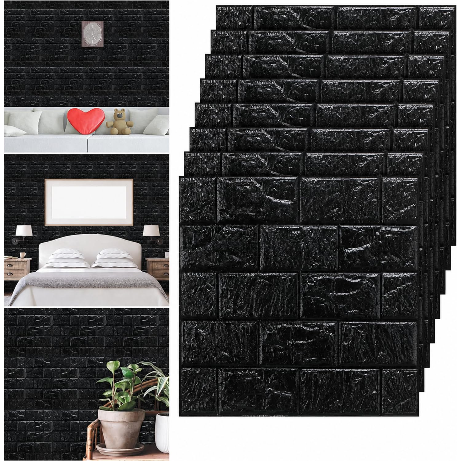 Tinlade 30 Pcs 3D Wall Panels Peel and Stick Wallpaper Foam, Black