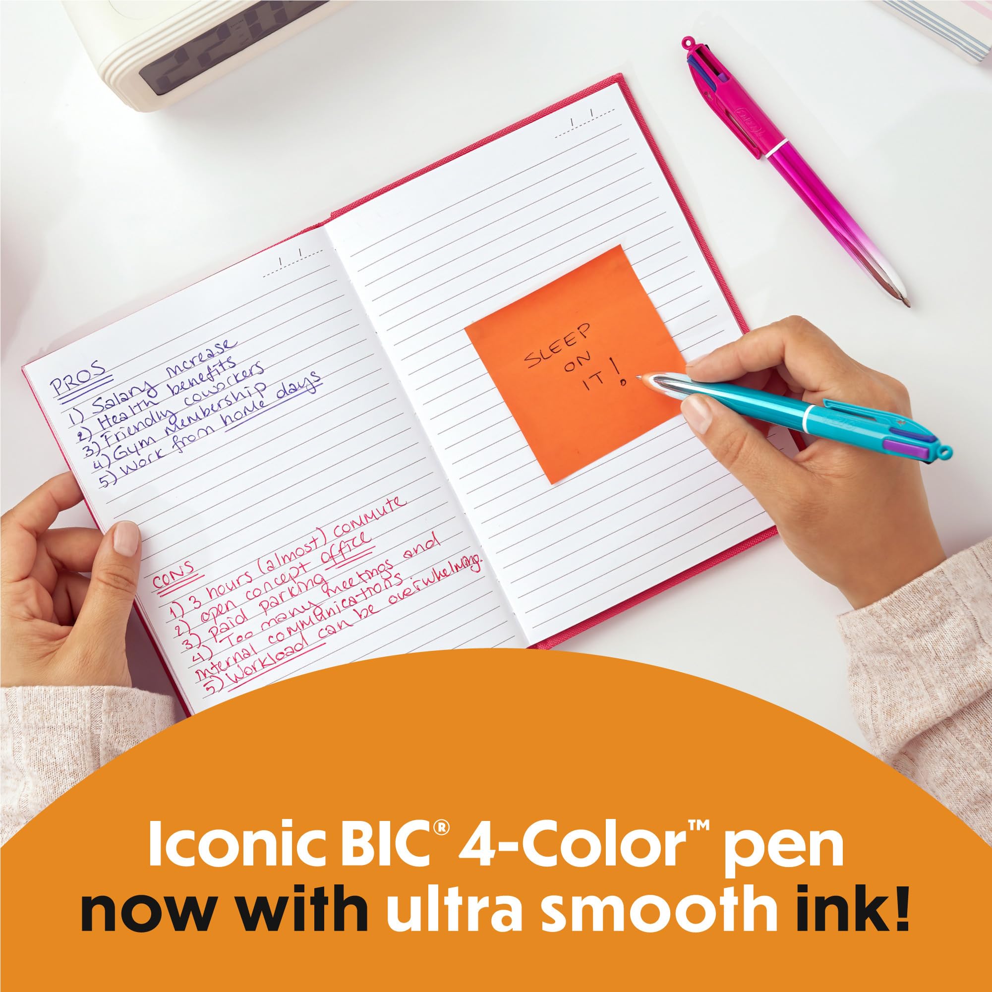 BIC Lot de 12 stylos à bille rétractables dégradés lisses 4 couleurs avec pointe de 1,0 mm, couleurs d'encre assorties