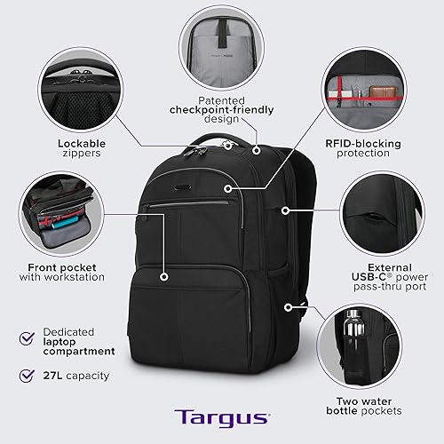Miniatura 2 de Targus Mochila clásica unisex para computadora portátil TBB627GL para adultos, color negro, 15.6 pulgadas