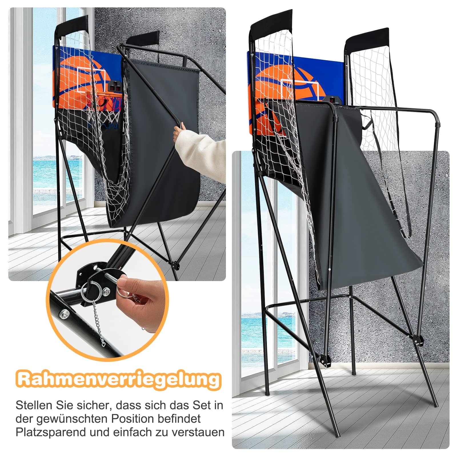 COSTWAY Basketballautomat klappbar, elektrischer Basketballständer mit 3 Basketbälle & Pumpe, Punktezähler, Arcade-Basketballspiel Schießmaschine für Indoor & Outdoor