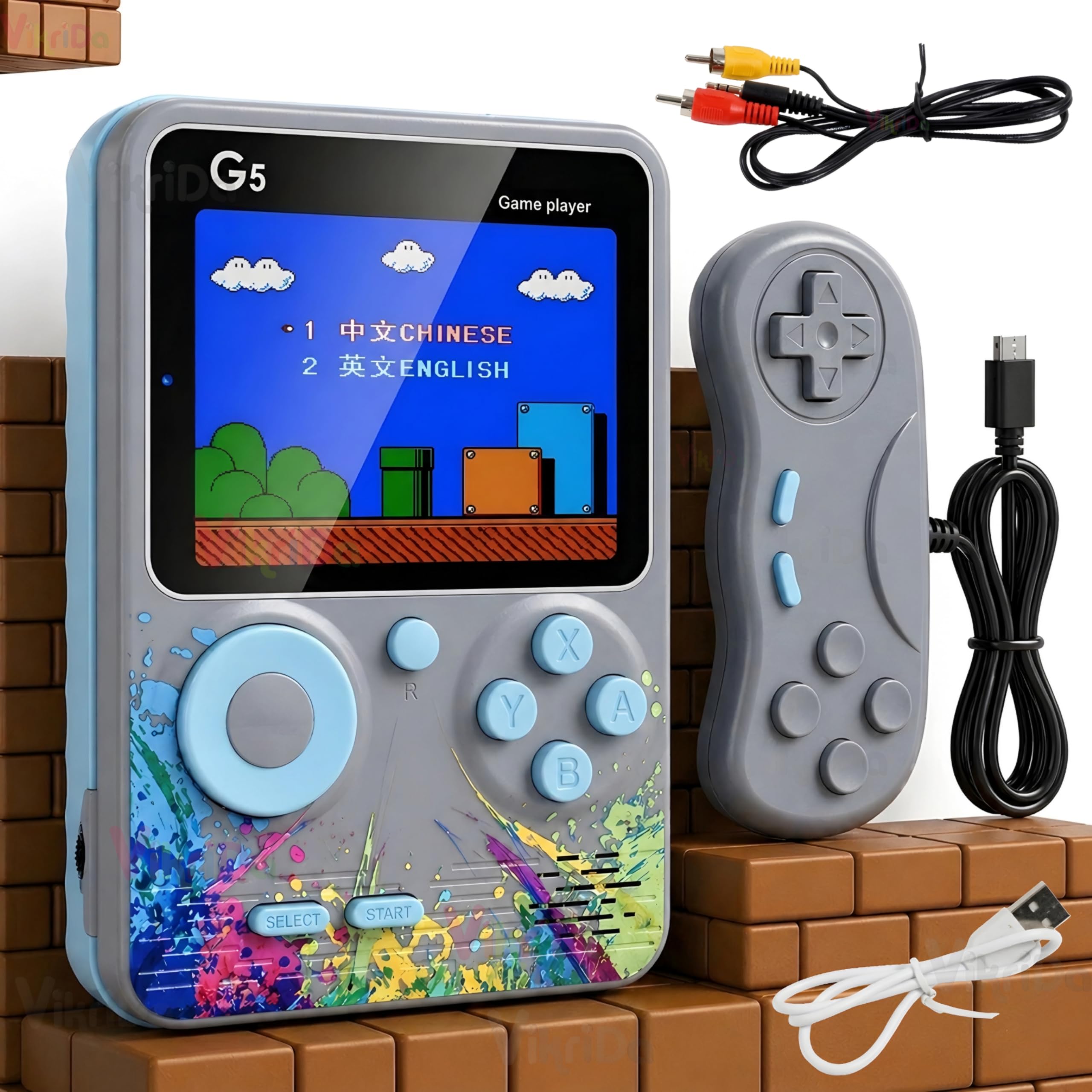 VikriDA Kids G5 500 In 1 Retro Game Box For 2 Player, Handheld Classical Game PAD Can Play On TV | With Remote G5 Hand Video Game- Multicolor-image-44