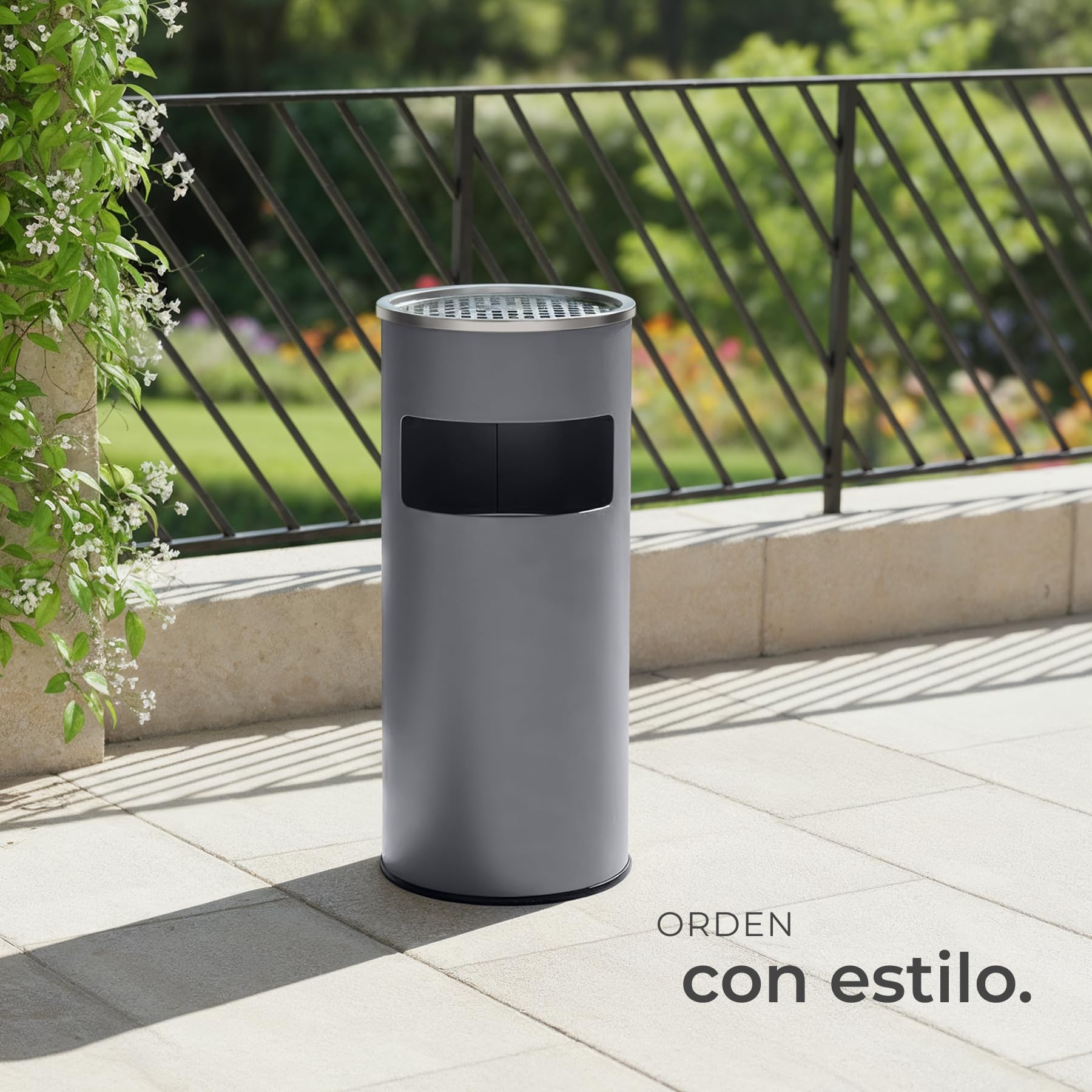 tectake® Cenicero de Pie y Cubo Interior Extraíble, Antideslizante, Metal Resistente, Papelera Oficina, Cenicero Exterior, Ceniceros, Papelera Exterior - Antracita