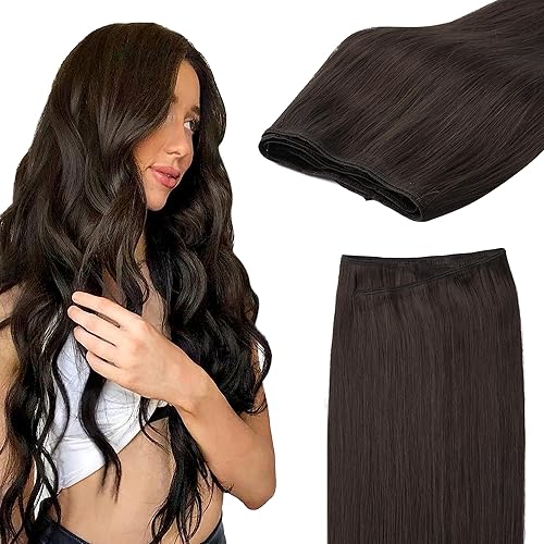 GOO GOO Sew in Hair Extensions Real Human Hair, Weft Hair Extensions Human Hair, 2A Light Brown 18inch 100g, Weft Bundles Straight Silky Remy Hair