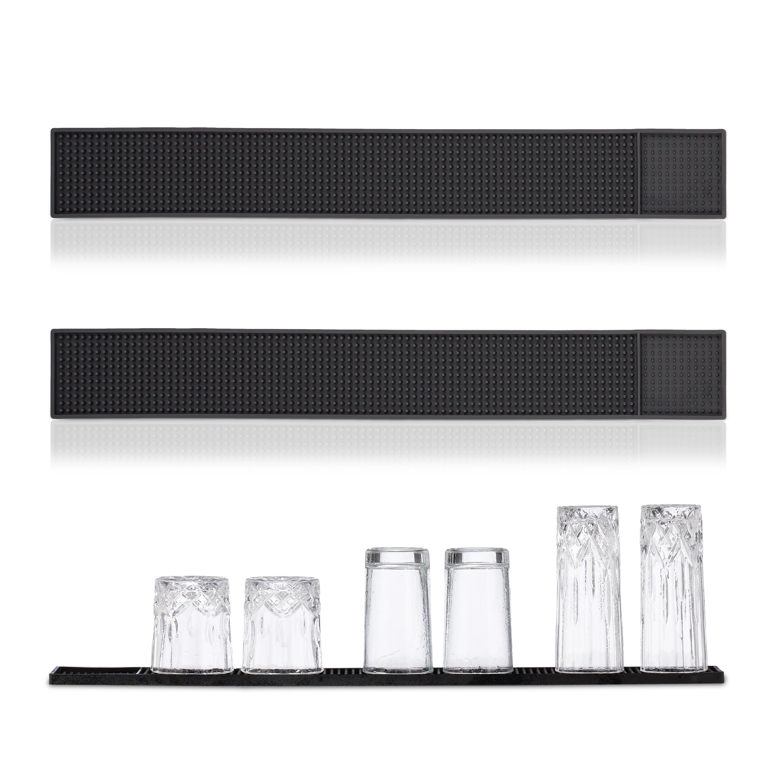Relaxdays Tappetino Scolapiatti, Set 2, Tappeto per Lavello Cucina, Bar Mat 60x8 cm, Cola Piatti e Bicchieri, PVC, Nero