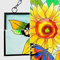 Vista 4 de Colgantes de ventana de girasol y mariposa, panel de cristal de 11 pulgadas con cadena para colgar en la ventana, regalos para amantes