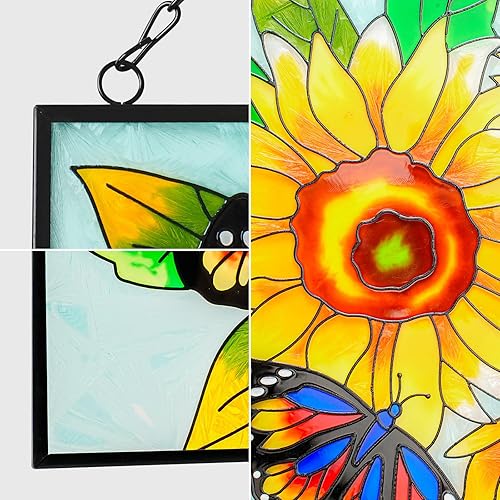 Miniatura 4 de Colgantes de ventana de girasol y mariposa, panel de cristal de 11 pulgadas con cadena para colgar en la ventana, regalos para amantes