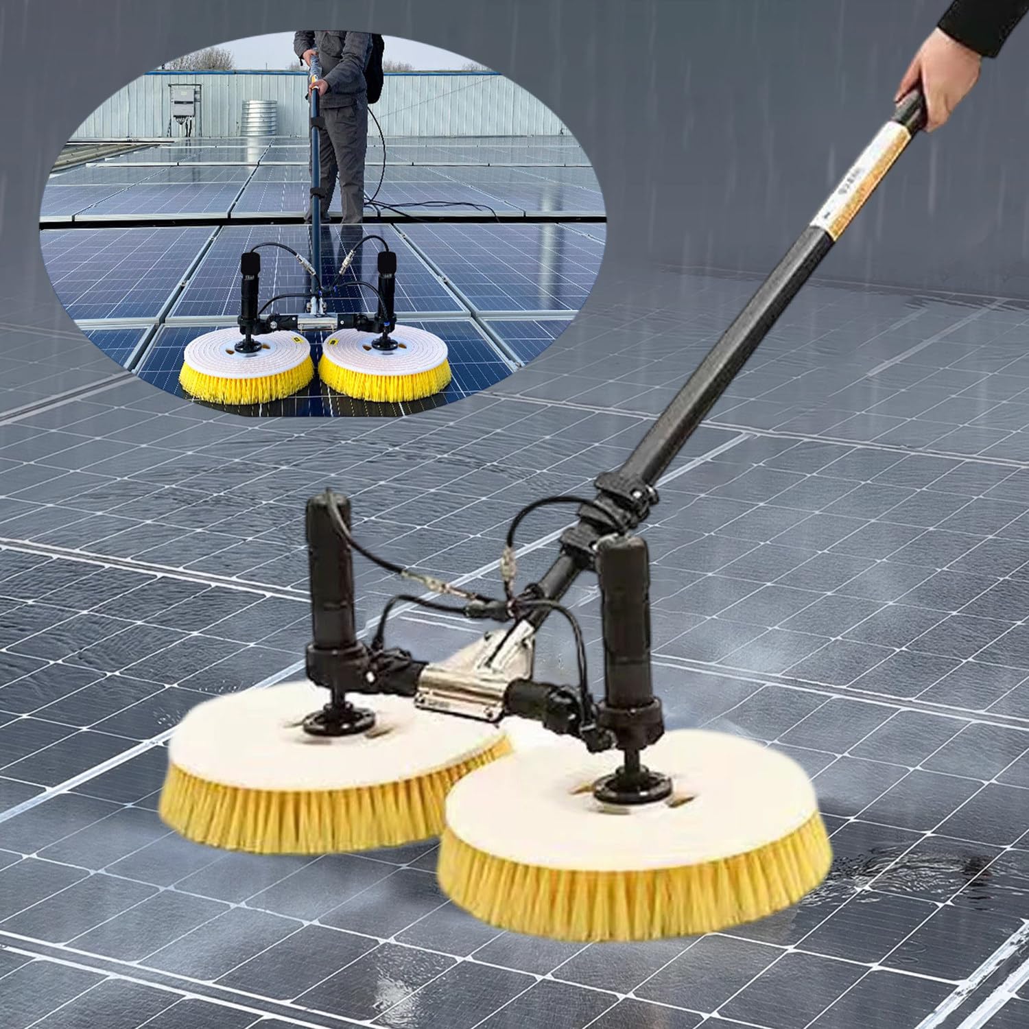 AYCDL Photovoltaic Panel Cleaning Kit with Telescopic Rod and Double-Headed Brush, Includes Water Fed Pole and Long Cable/Pipe for Efficient Solar Panel Maintenance,3.5m