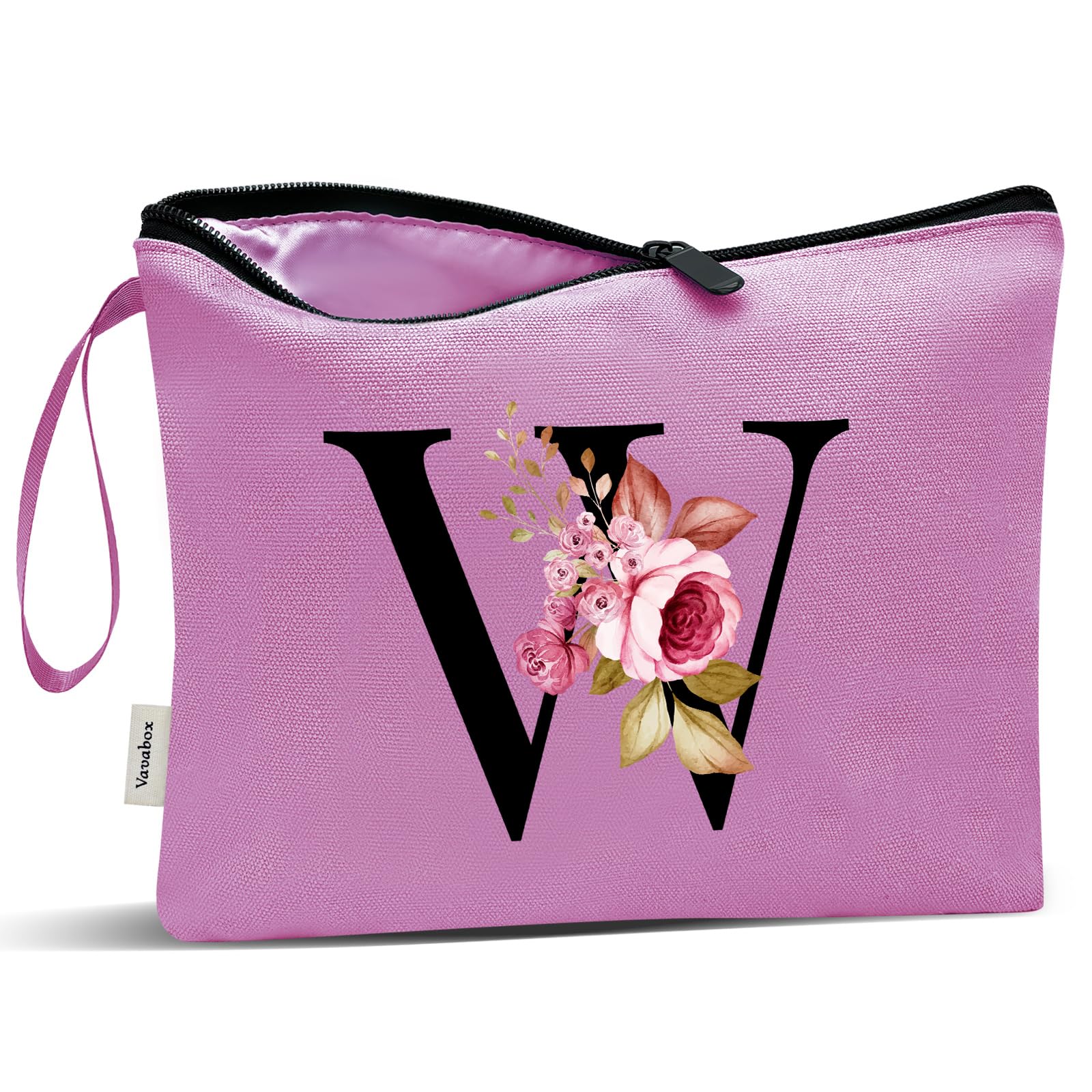 Vavabox A-Z Personalized Makeup Bag, Birthday Gifts for Women Mom, Gifts for Best Friend, Bride Bridesmaid Cosmetic bag (W, 07-Purple)