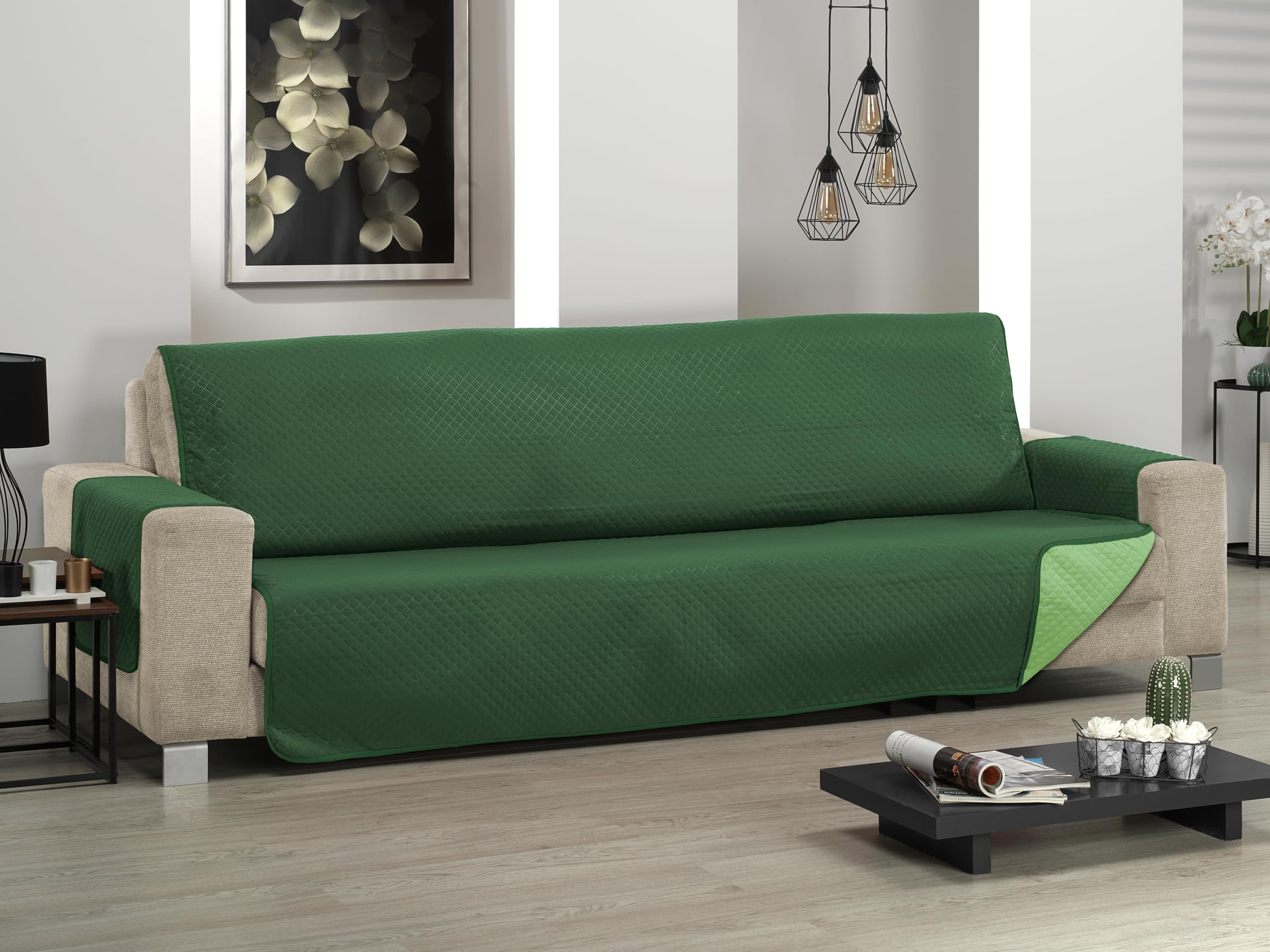 Martina Home Cubre Sofa Acolchado, Verde/Botella, 3 Plazas (Diamond)