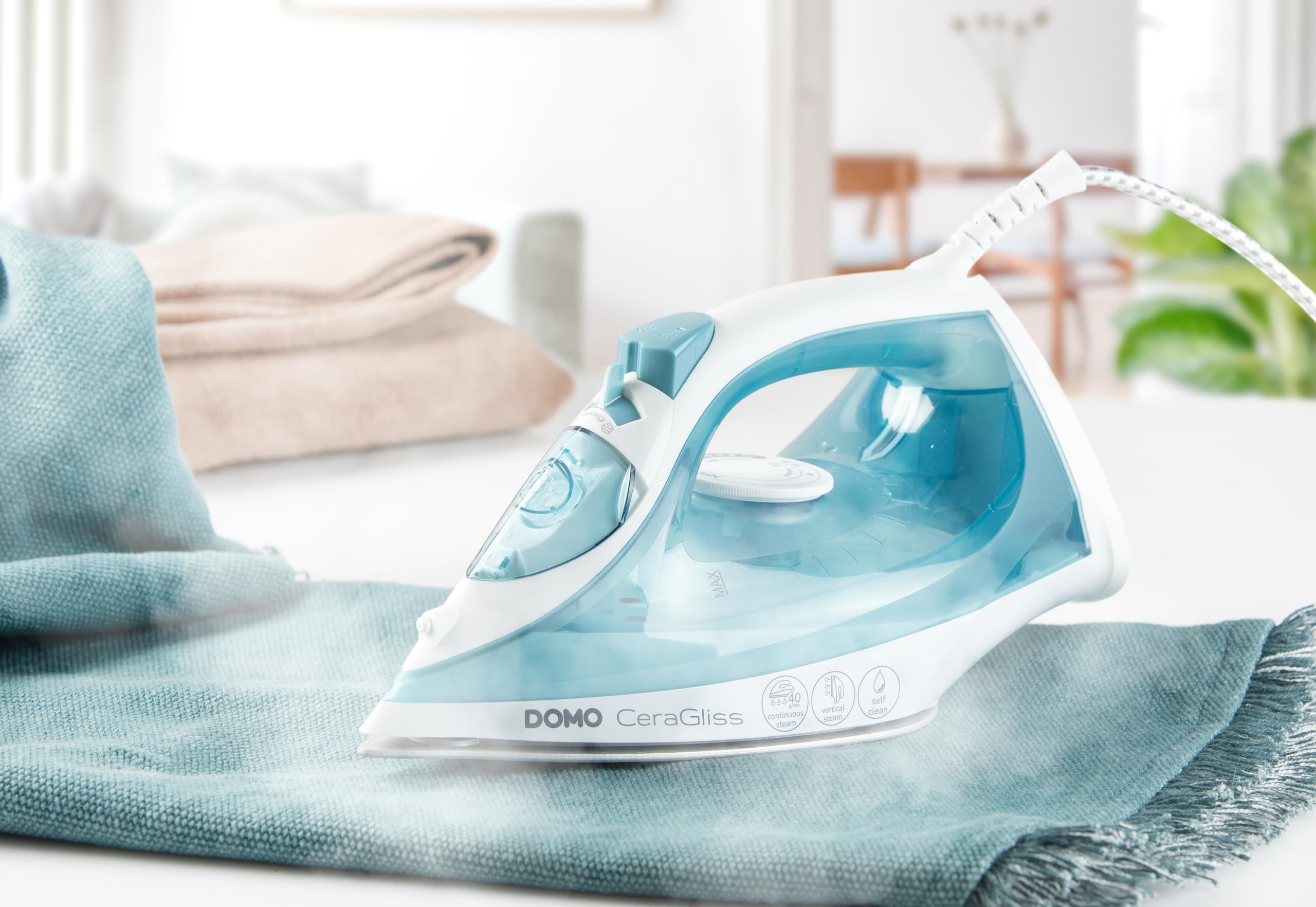 DOMO DO7060S CeraGliss - Plancha de vapor (función de autolimpieza, depósito de agua de 320 ml, vapor de 40 g/min), color azul