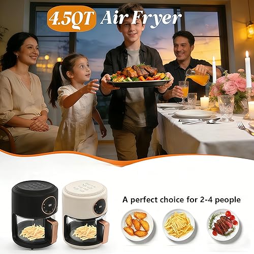 Miniatura 2 de Freidora de aire de vidrio, olla de visión transparente de 4.5 cuartos de galón con modos de cocción preestablecidos 8 en 1, potencia de 1200 W y