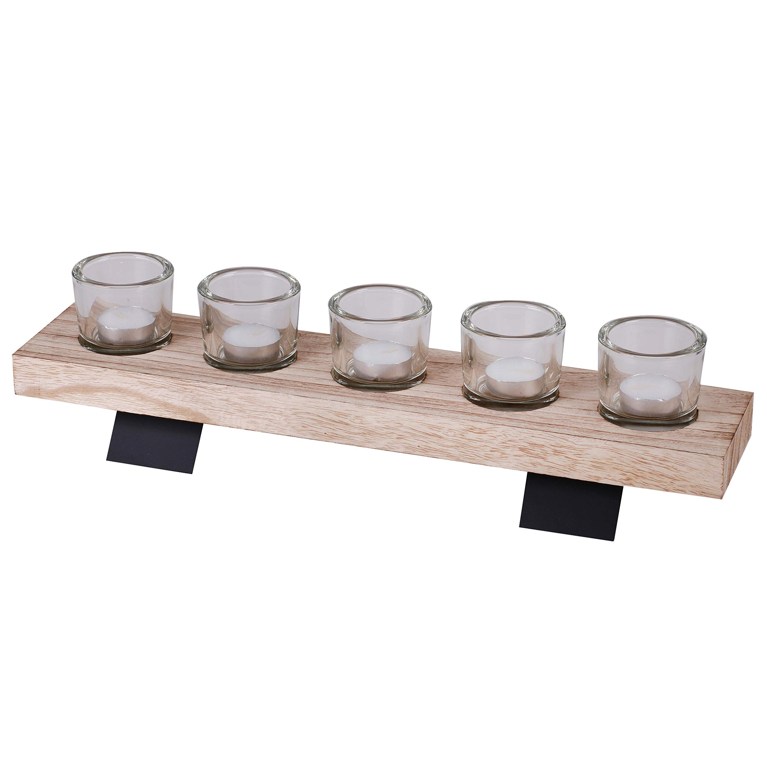 Urbnliving Wood Set Of 5 Candle Glasses Holder On En Display Tray Home Decor Centerpiece Centerpiece