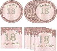 Vista 9 de Decoraciones de cumpleaños número 70 para mujer, decoraciones de cumpleaños número 70, platos y servilletas de oro rosa, decoraciones de cumpleaños