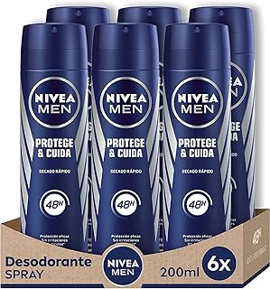 NIVEA MEN Protect & Care Quick Dry - Desodorante Antimanchas en Spray - 72h Protección Derma Active Antitranspirante - Sin Alcohol - Combate el Sudor, el Mal Olor y la Irritación - Pack 6 x 200 ml
