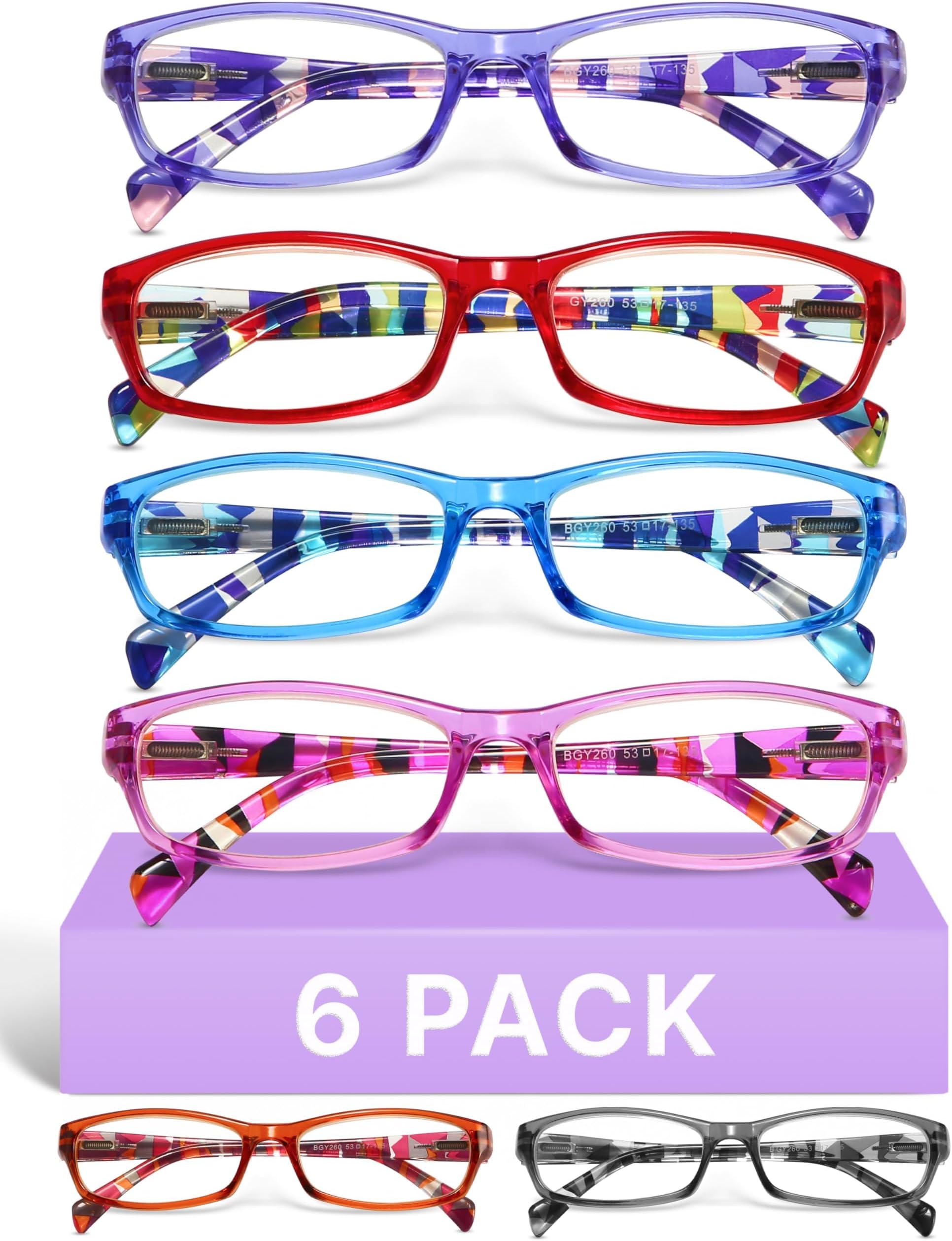 - 2.0 Reading Glasses for Women, 6 Pack Fashion Readers, Spring Hinge Eye Glasses, Blue Light Reading Glasses