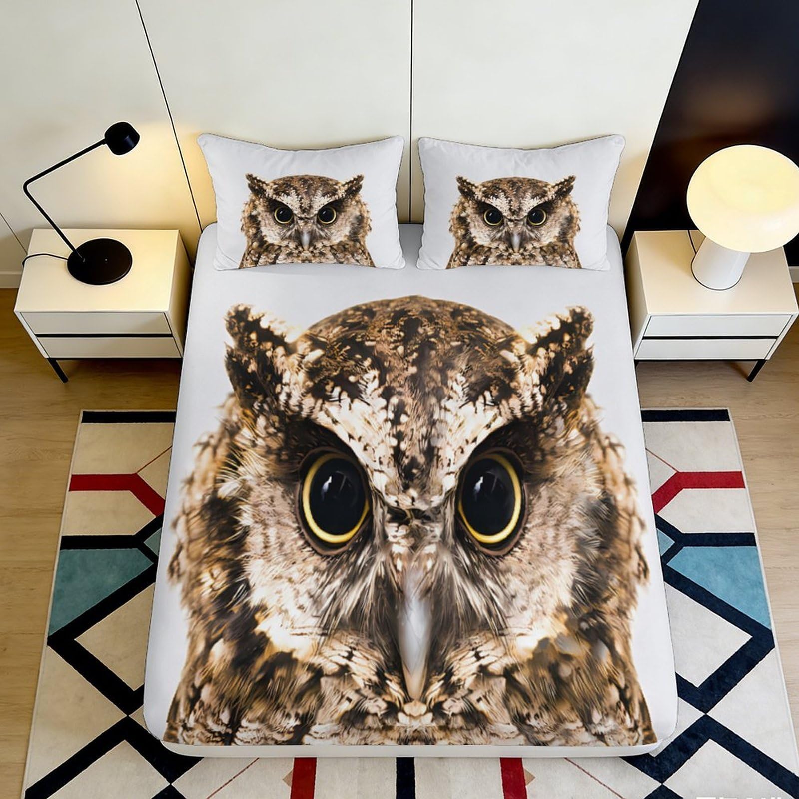 3D Printed Brown Owl Fitted Sheet Microfiber Soft Bedroom Decor Wildlife Mattress Cover for Home Dorm Room 90x200x25cm