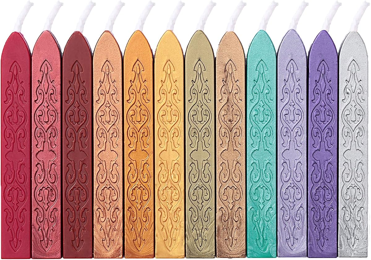 12 Pack Embossed Pattern Wick Sealing Wax Sticks for Wax Seal Stamp (Color)