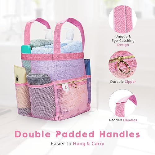 Miniatura 9 de Bolsa de ducha de malla de 10.2 x 9.9 pulgadas, de secado rápido, con cremallera y 2 bolsillos. Bolsa de ducha portátil, ideal para gimnasio,