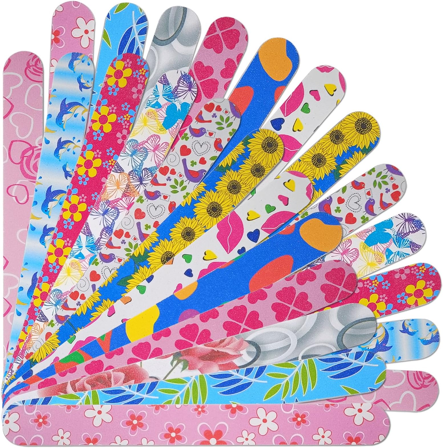 Nail Files (24 Pack), Colorful Emery Board Nail File for Natural Nails Double Sided 180 Grit Professional Fingernails Emory Boards Buffer Manicure Tool Nail Shaping Buffing Smoothing Filers Flowery