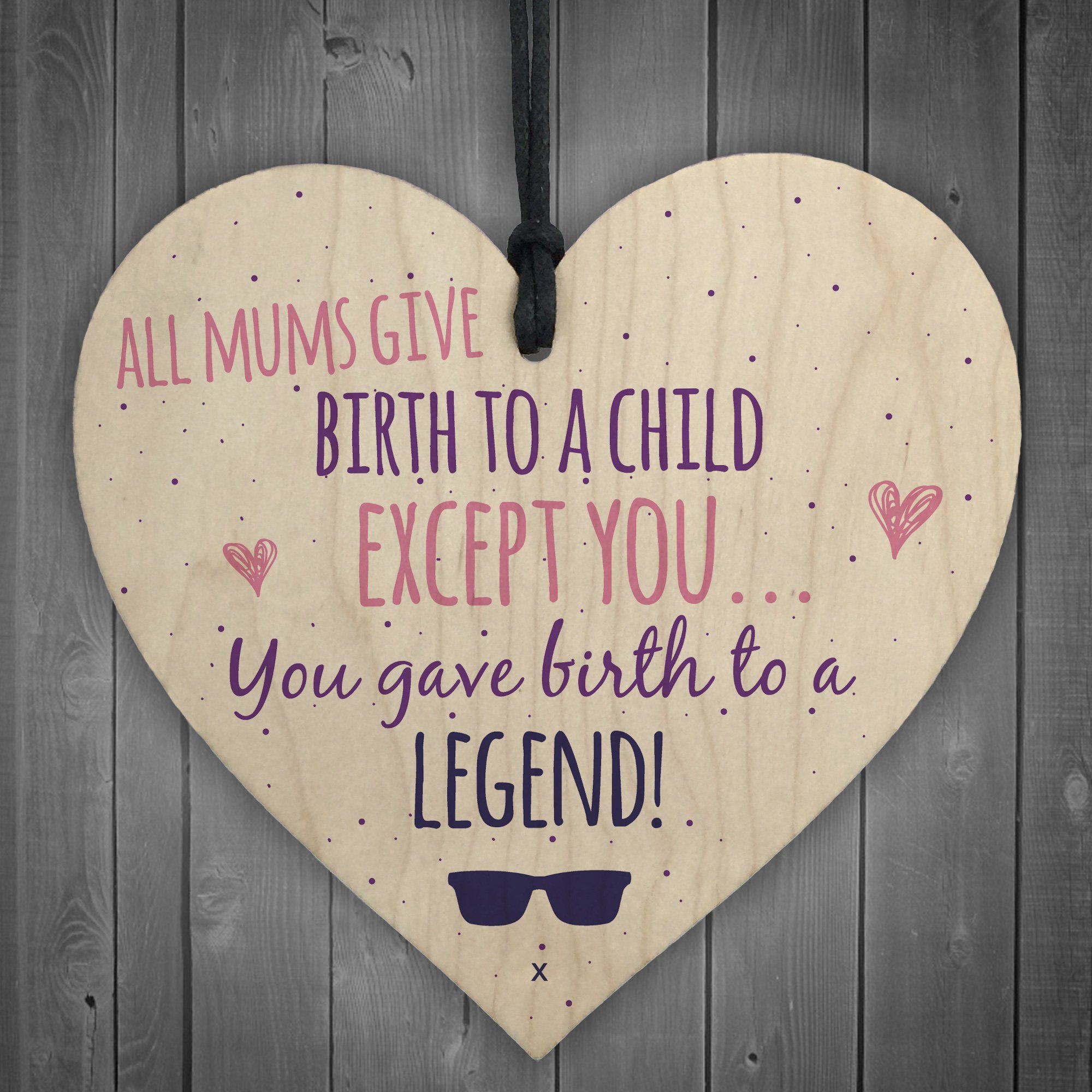 Red Ocean Birth To A Legend Mum Wooden Hanging Heart Mothers Day Cute Mums Sign Thank You Gift