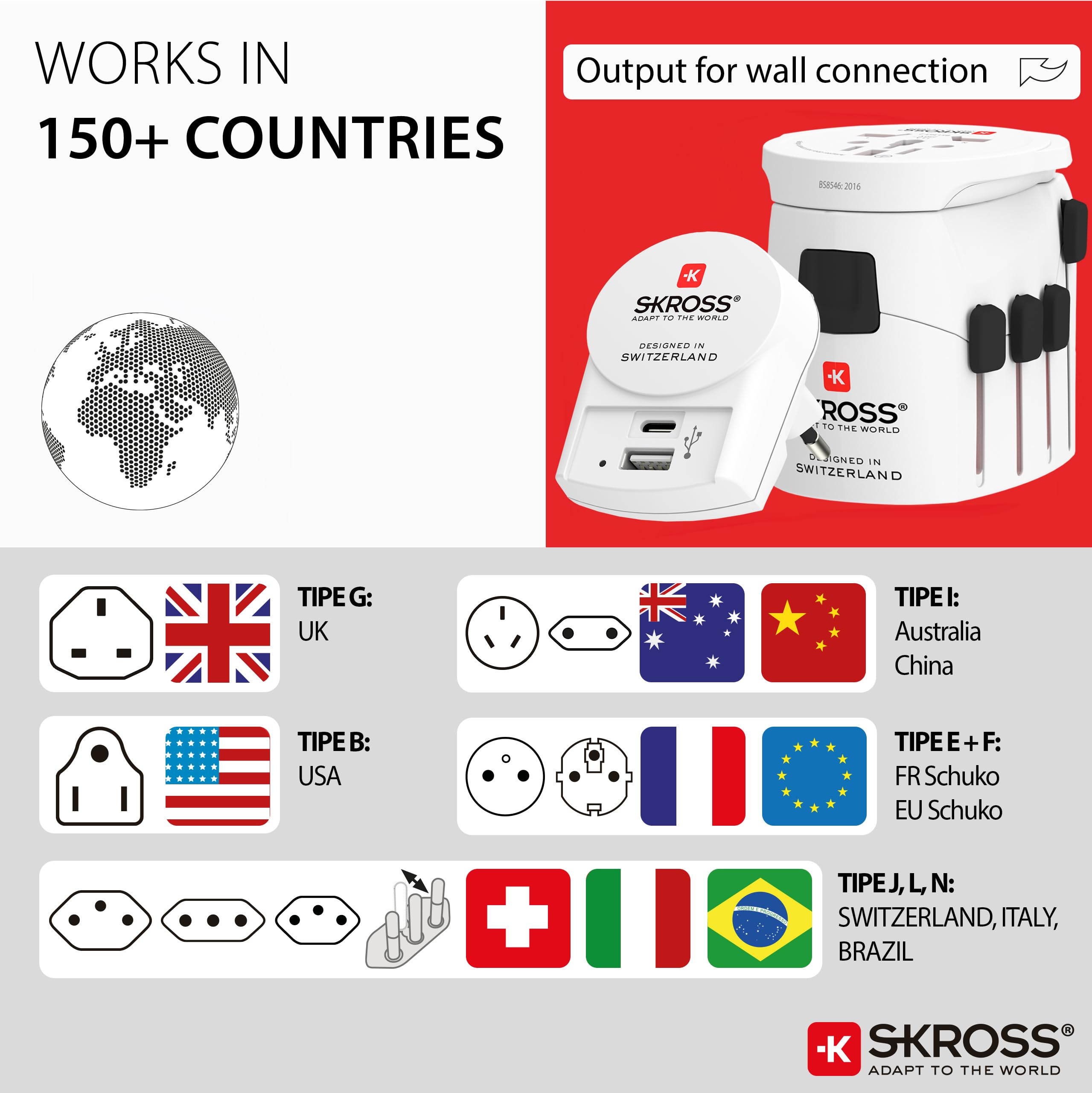 SKROSS Pro+ - Adattatore da viaggio USB AC30PD