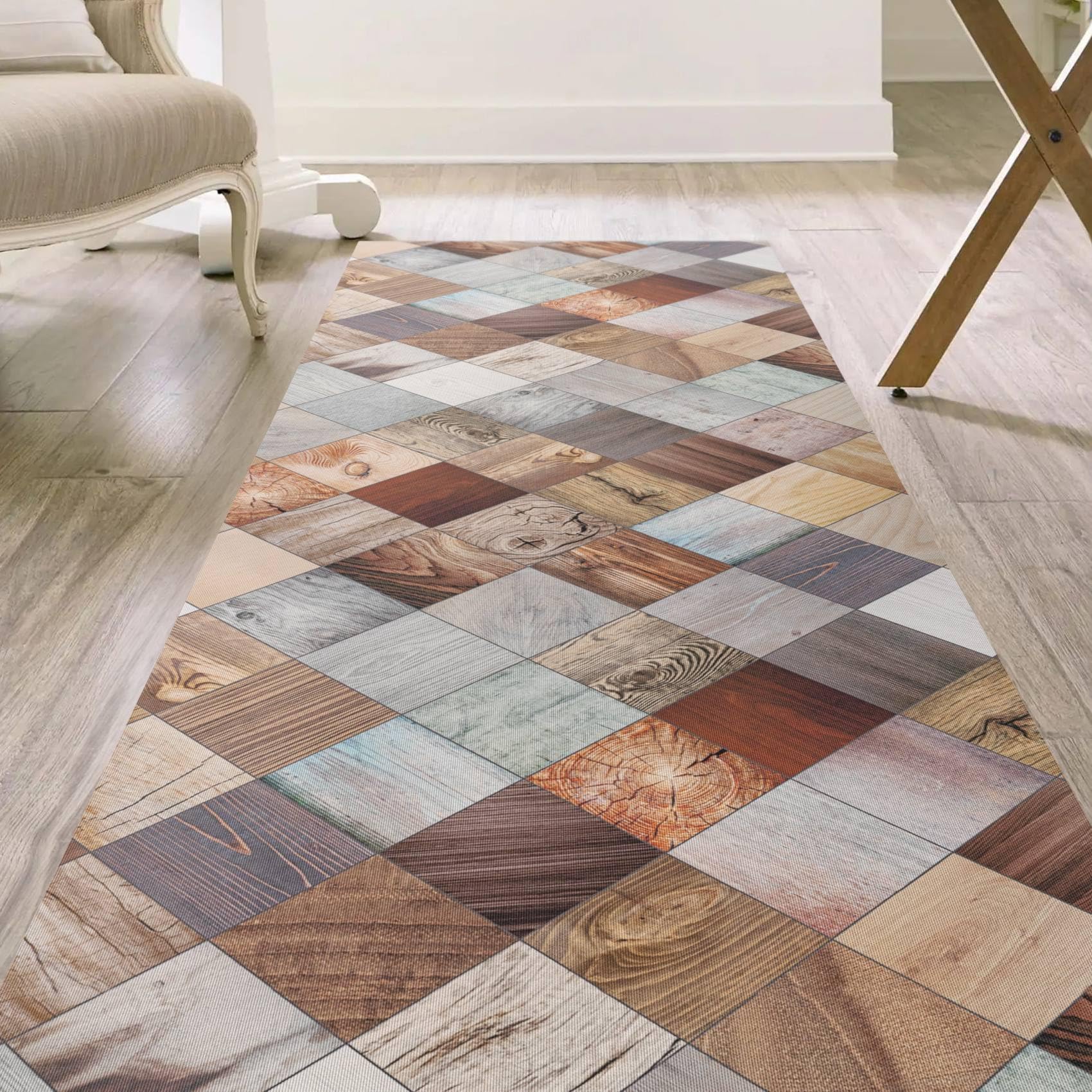 ANRO Küchenläufer Teppichläufer abwaschbar Läufer Flur rutschfest pflegeleicht Holz Patchwork 240 x 52 cm
