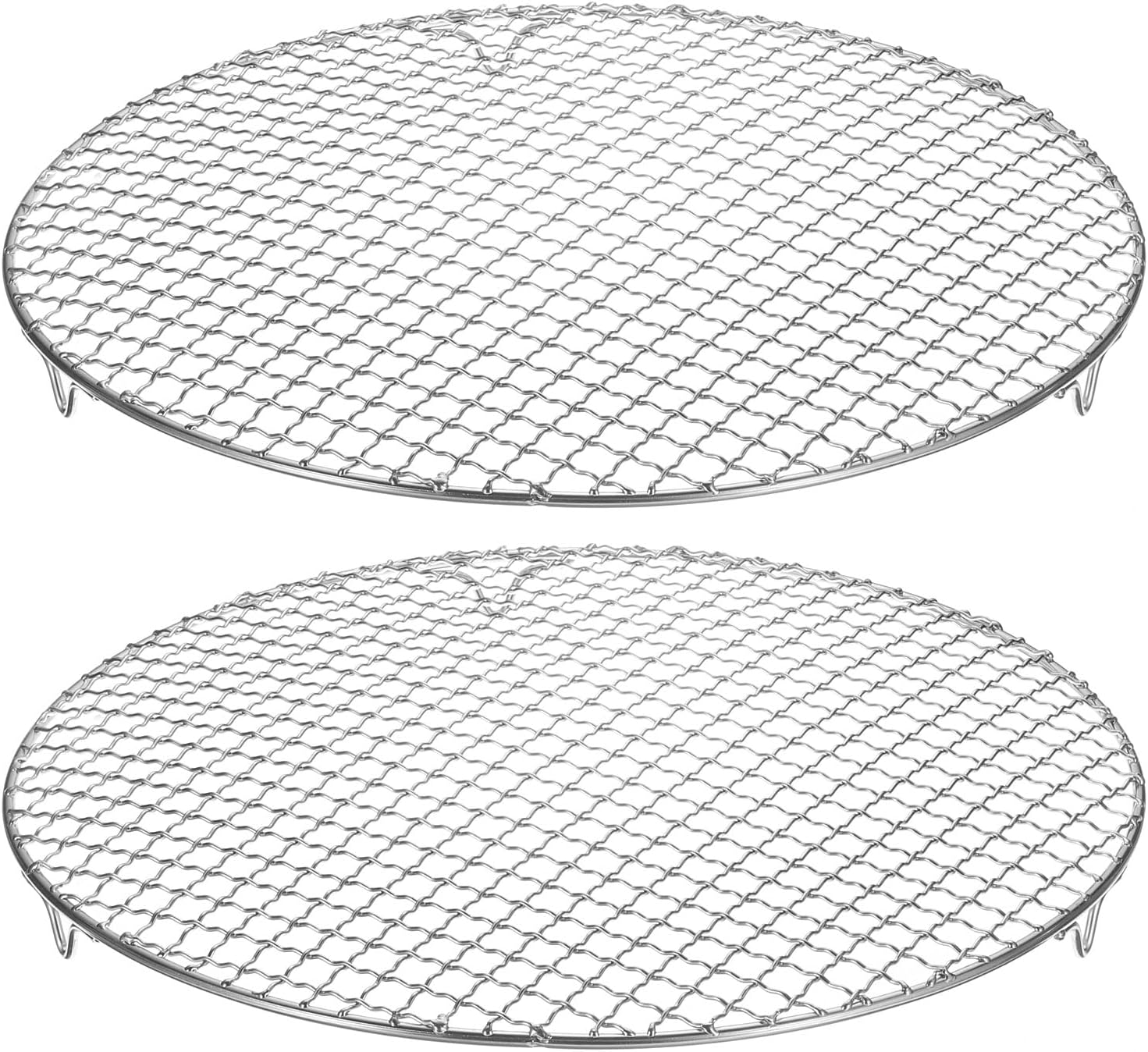 HARFINGTON 2pcs Round Cooking Rack 13.8-inch 201 Stainless Steel Cross Wire Barbecue Grill Net with 20mm Legs for Cooking Baking Steaming BBQ