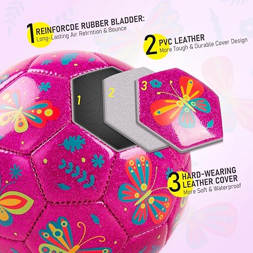 Miniatura 5 de ZOOJOY Balón de fútbol de tamaño 2 para niños pequeños de 1 a 3, paquete de 2 bolas de dibujos animados para niños con bolsa de malla de bomba,