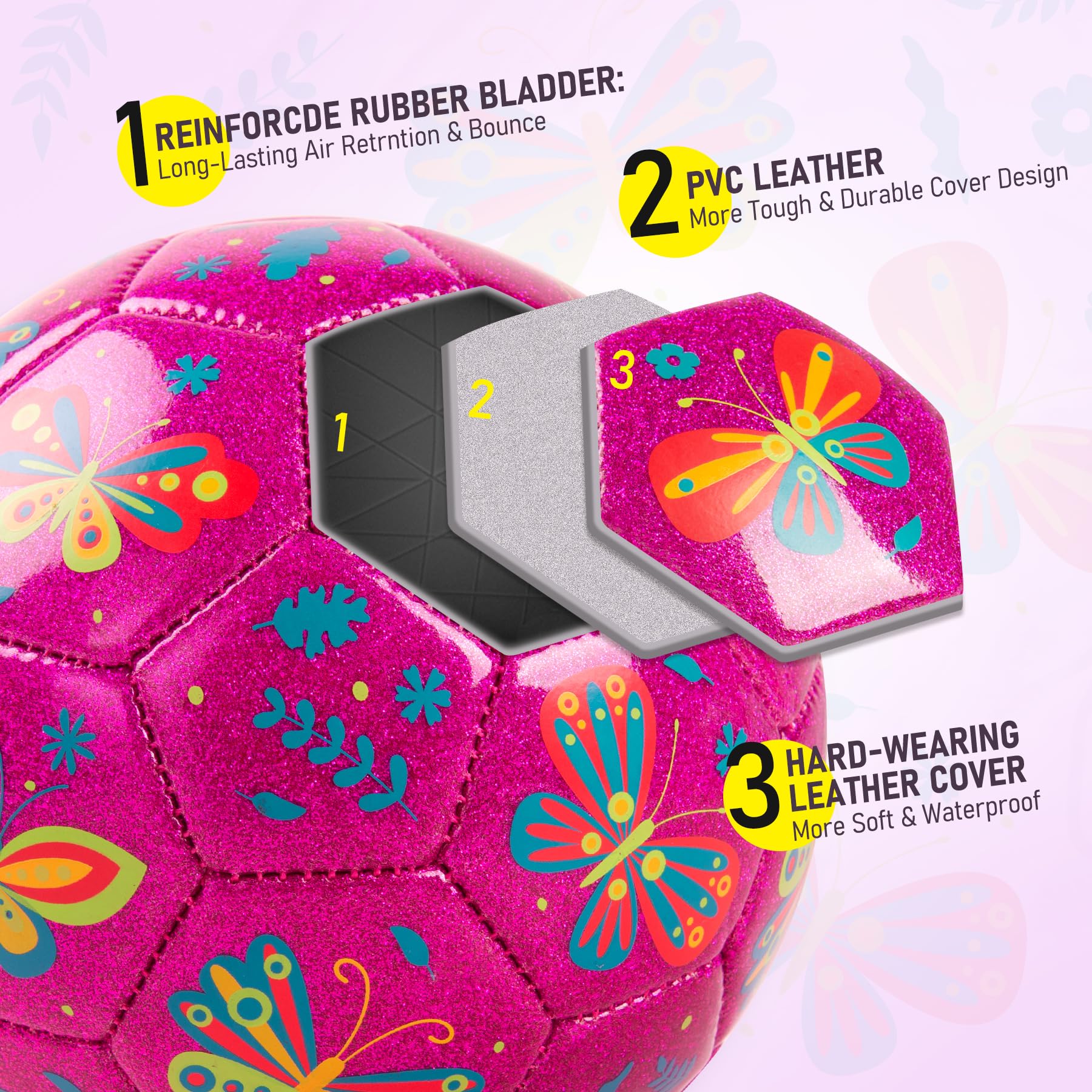 Vastoy Size 2 Toddler Football for 1-6 Year Olds, Kids Football with Unicorn & Schmetterling Patterns, Kids Soccer Ball - Image 4