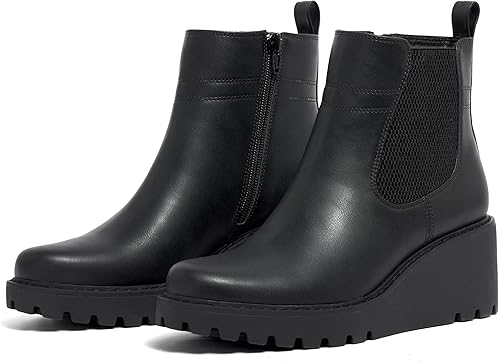 Miniatura 7 de vodvob Botas de tobillo para mujer, botines de tacón de cuña elásticos con plataforma Chelsea sin cordones y suela de lengüeta