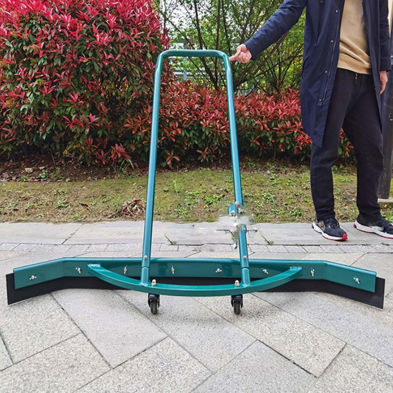 Raclette Multi-Fonction avec Roues, raclette en métal Bleu-Vert Robuste, raclette de Sol Durable pour Un Drainage Efficace sur Les terrains de Sport